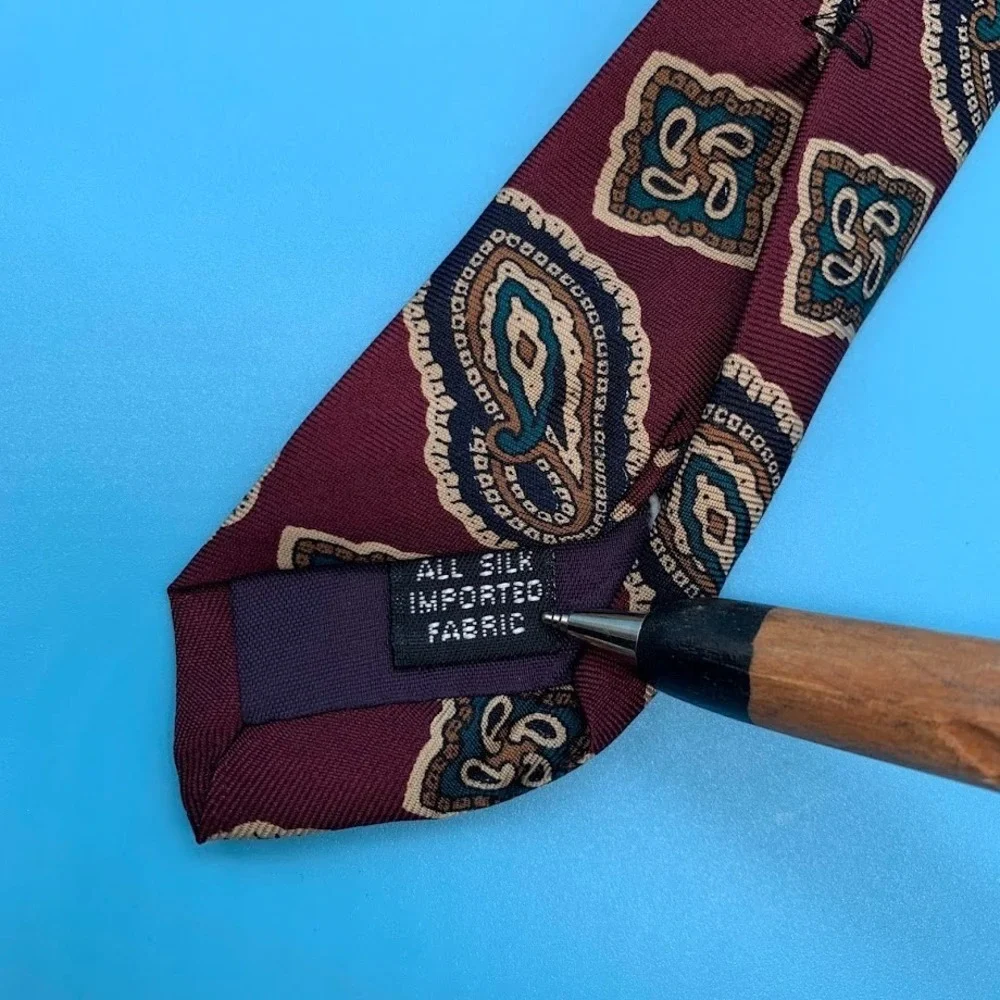 Adolfo Burgundy Geometric Paisley Print Silk Men's Classic Neck Tie